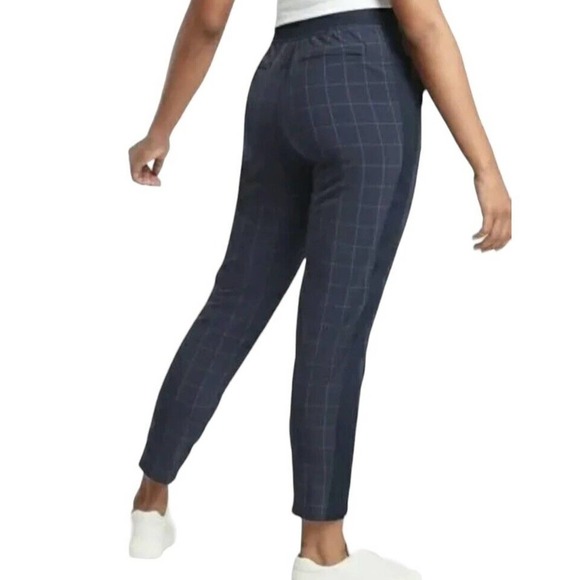 Athleta Brooklyn Textured Pull On Ankle Pants Women Sz 22 Navy Blue Windowpane - Picture 7 of 15